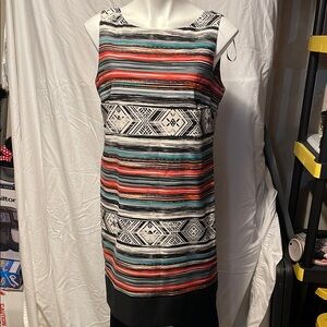 AB Studio Orange and Gray Sheath Midi Dress